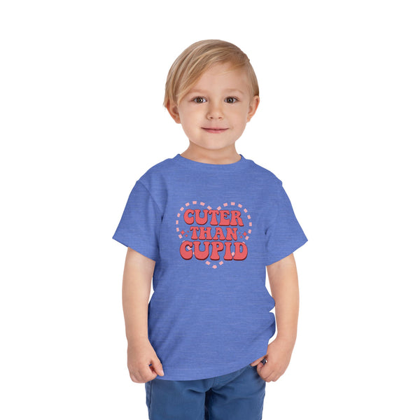 Toddler Valentine’s Day T-Shirt "Cuter Than Cupid" Retro Heart Graphic Tee Soft Unisex Cotton Sizes 2T-5T