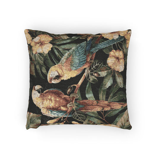 Tapestry Pillow with Parrot Design - Woven Indoor Throw Pillow