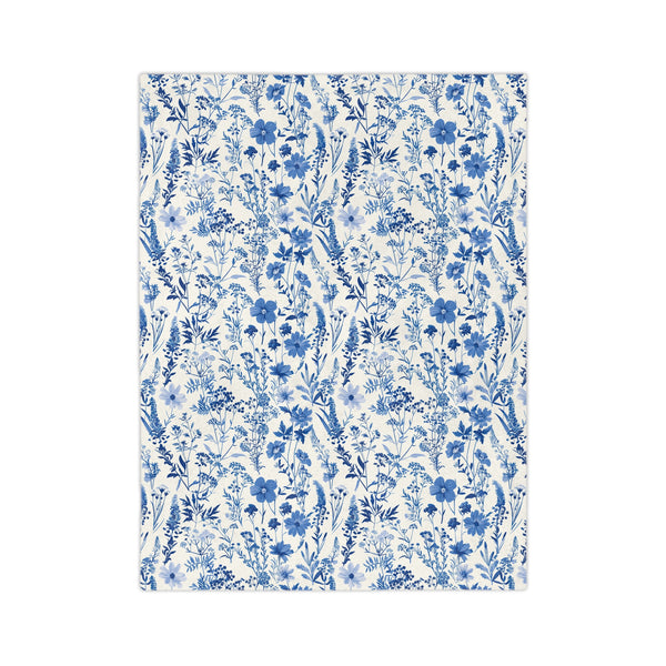 Blue Floral Toile Velveteen Blanket, Cozy Microfiber Throw for Home Decor, Gift for Her, Bedroom Decor, Perfect for Weddings and Holidays