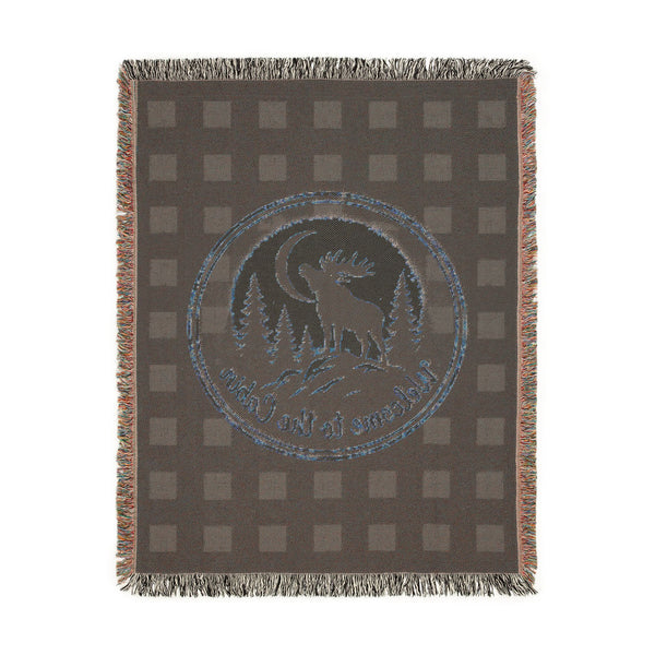 Welcome to the Cabin Woven Blanket | Moose & Pine Tree Buffalo Plaid Throw | Rustic Lodge Cabin Decor | Fall & Winter Gift