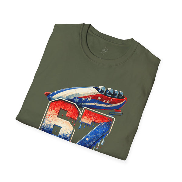 67 Bobsled Team USA T-Shirt - Patriotic Red White Blue Drip Graphic - Winter Sports Streetwear - Gildan Softstyle Men Women
