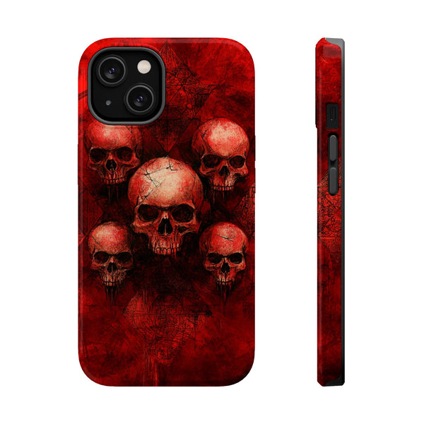 Red Skulls iPhone Case, Magnetic Tough Case for iPhone, Skulls On Blood Red Background Magnetic Phone Case, iPhone 15, iPhone 14, iPhone 13