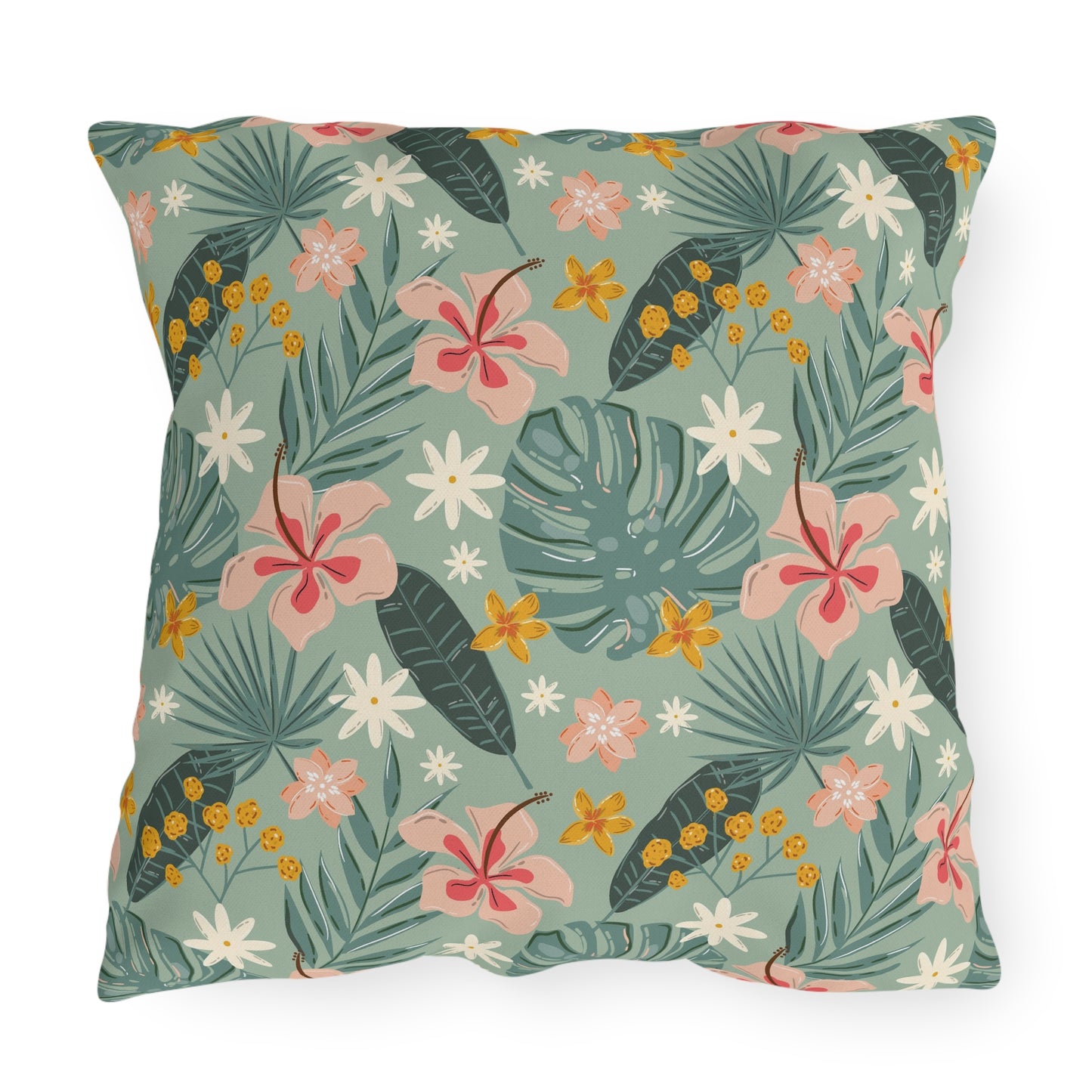Palm Leaf & Hibiscus - Outdoor Throw Pillow