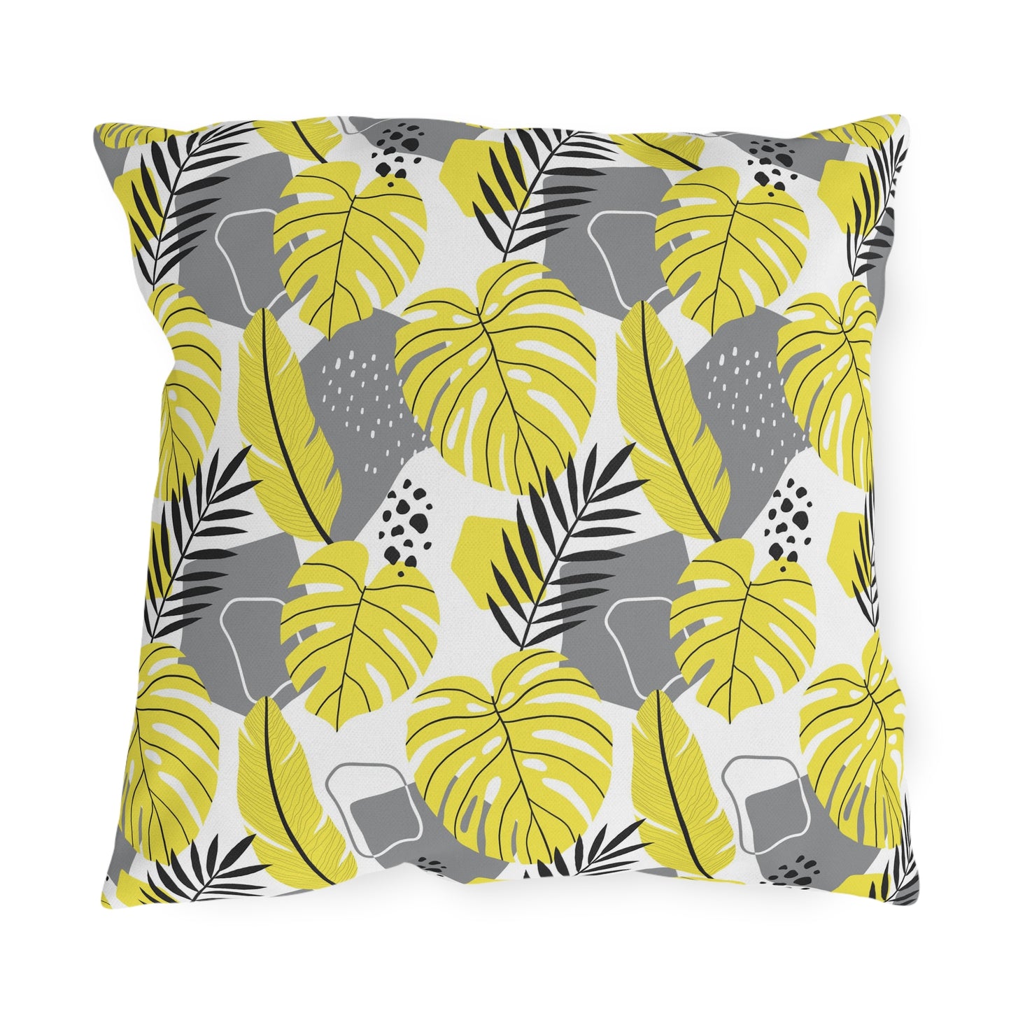 Outdoor Pillow - Yellow and Gray Tropical Leaf Throw Pillow