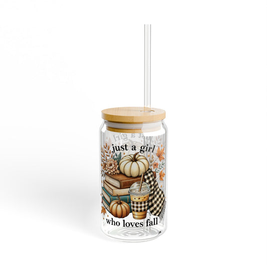 Just A Girl Who Loves Fall - 16oz Glass with Lid and Straw