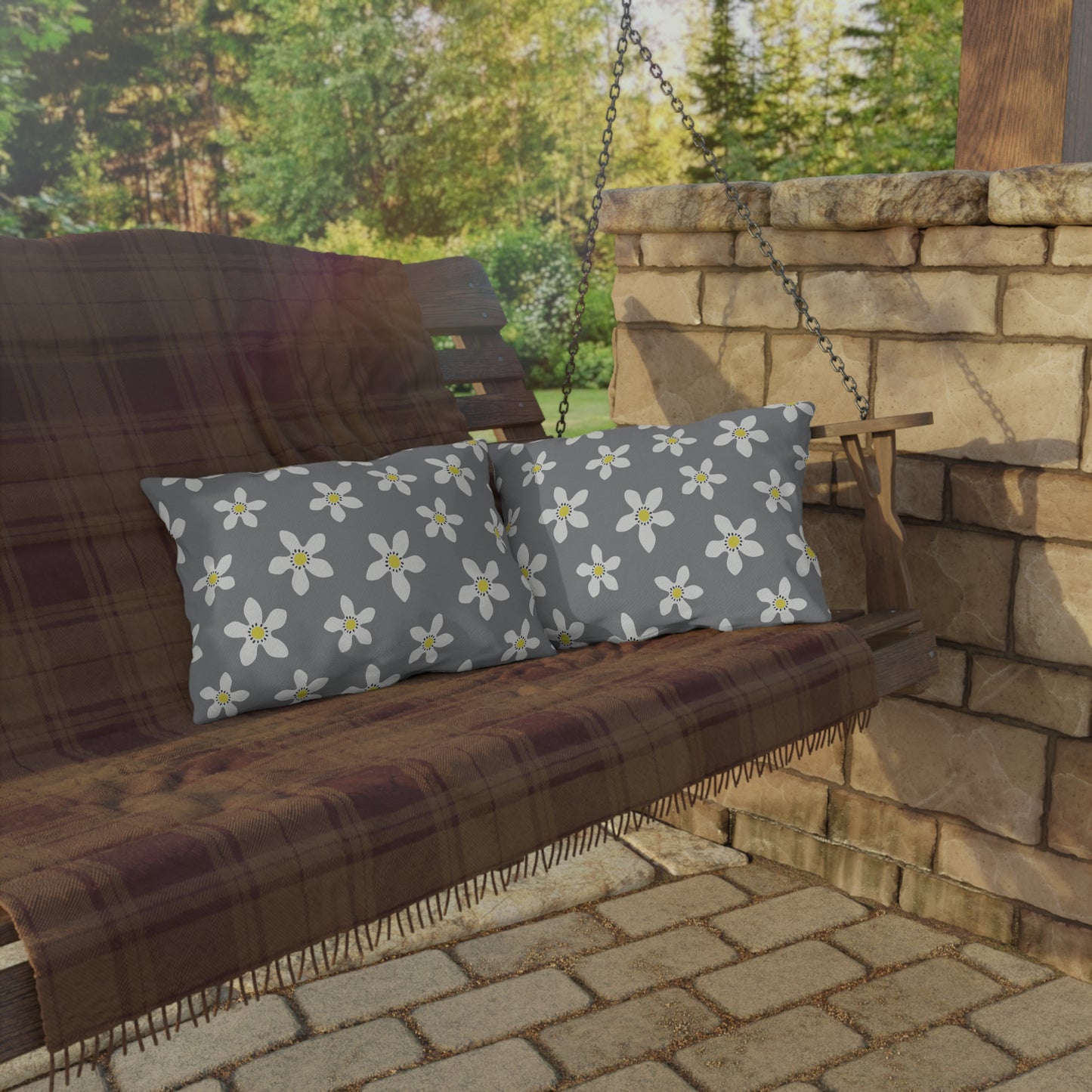Daisy on Gray - Outdoor Throw Pillow