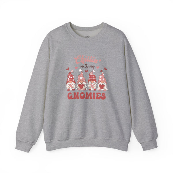 Chillin With My Gnomies Sweatshirt Women’s Valentine’s Day Gnome Crewneck Cute XOXO Heart Pullover Funny Galentine’s Gift