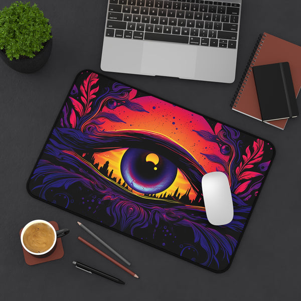 Galactic Eye Gaming Mouse Pad, Synthwave Style, Eye On The City, Desk Mat, Gaming Mat, Synthwave Neon Eye, Neon Noir Eye