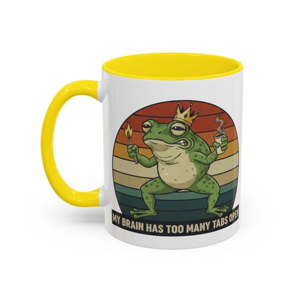 "Too Many Tabs Open" Retro Frog Accent Mug - 11oz & 15oz Ceramic Coffee Cup
