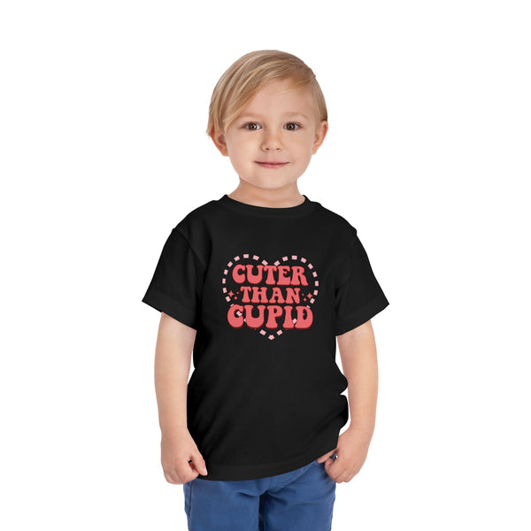 Toddler Valentine’s Day T-Shirt "Cuter Than Cupid" Retro Heart Graphic Tee Soft Unisex Cotton Sizes 2T-5T