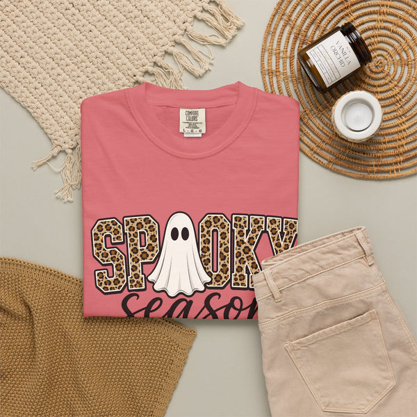Spooky Season Leopard Print Ghost Halloween Graphic T-Shirt