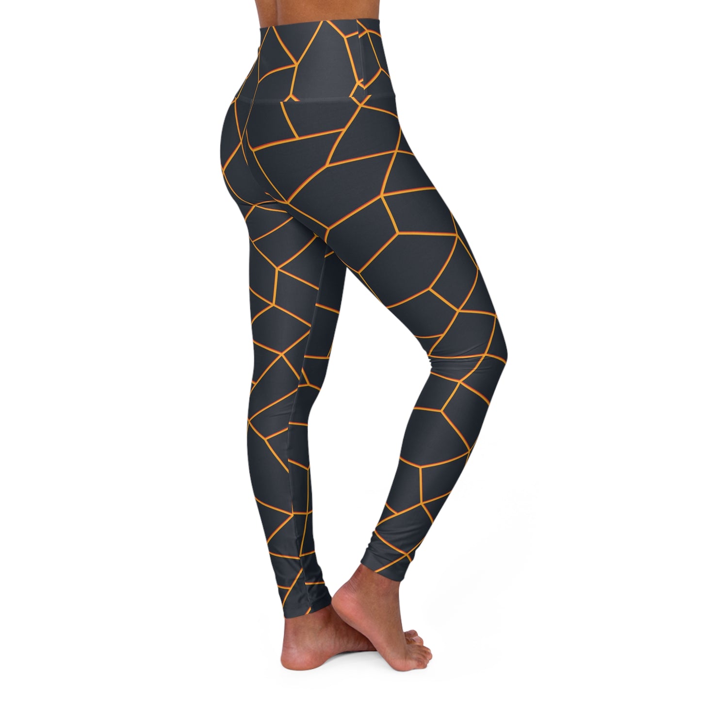 High Waisted Yellow Line Yoga Leggings