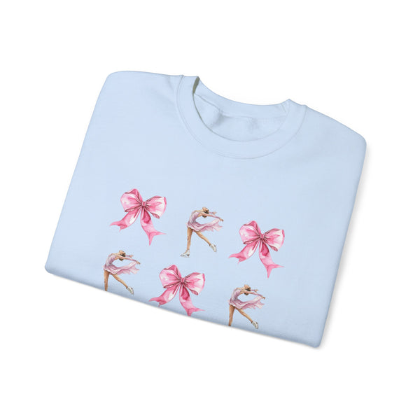 Coquette Bow & Figure Skating Crewneck Sweatshirt | Soft Fleece Balletcore Aesthetic Pullover