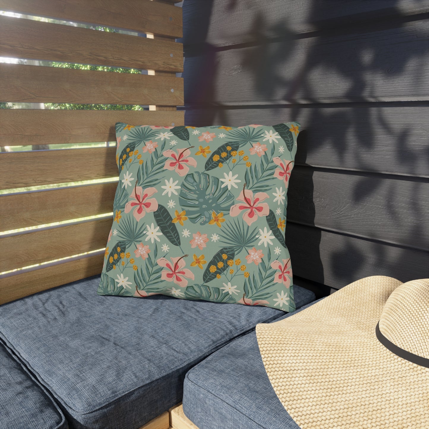 Palm Leaf & Hibiscus - Outdoor Throw Pillow