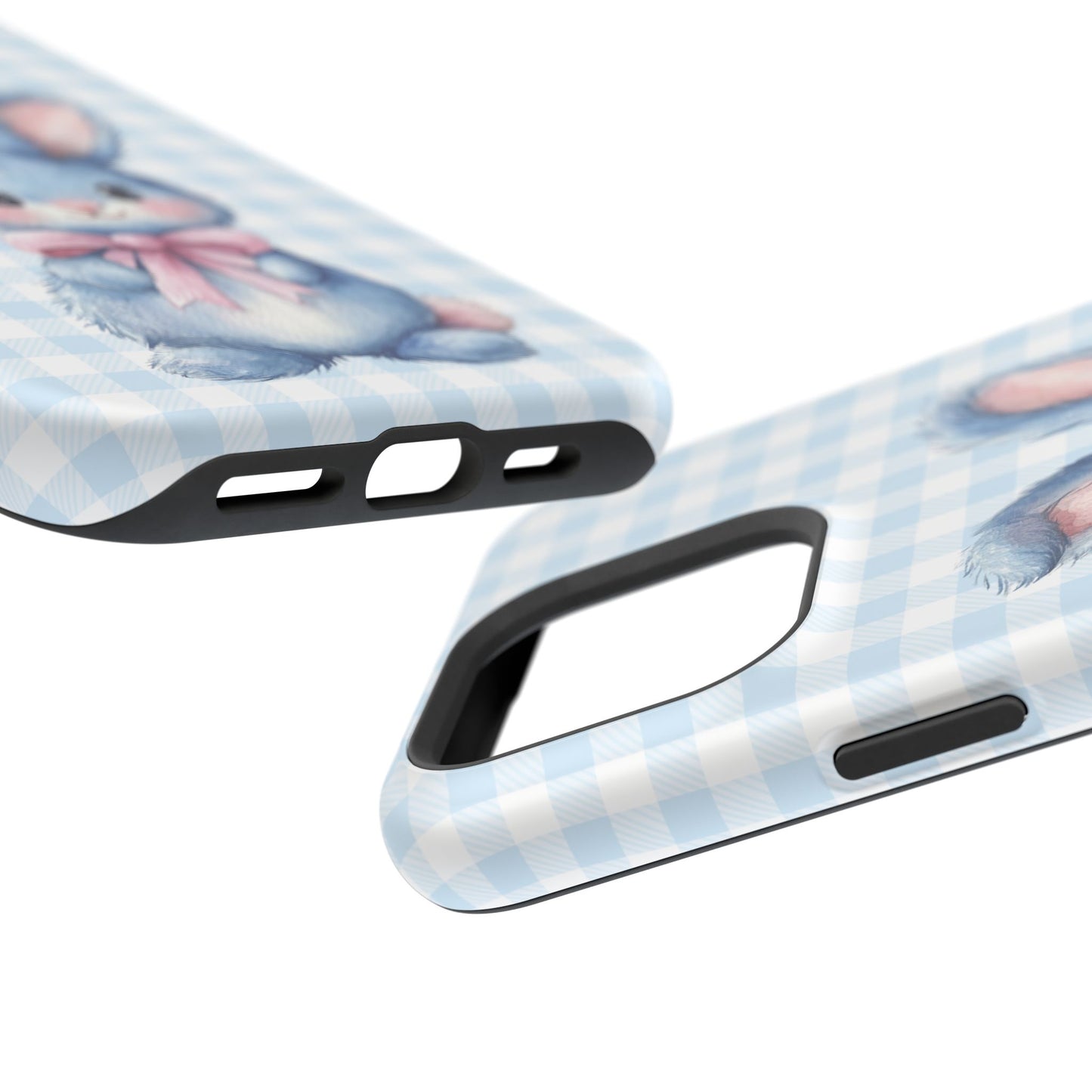 Cute Bunny on Blue Plaid MagSafe iPhone Case