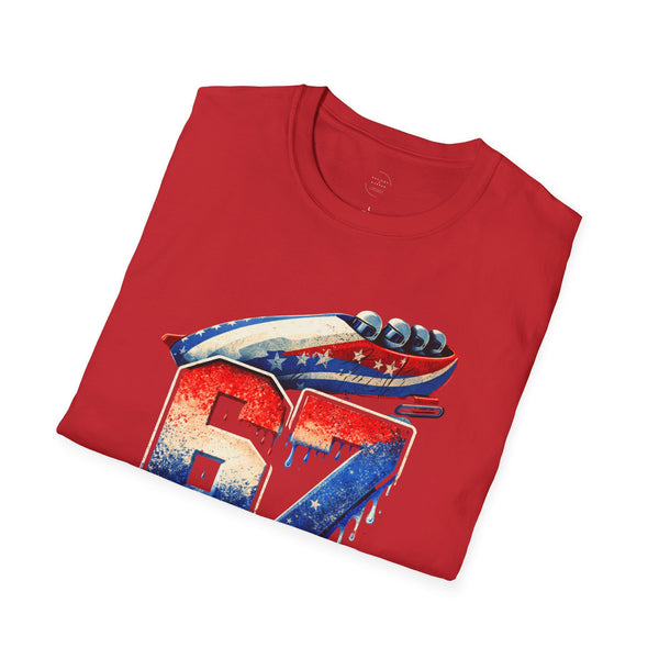 67 Bobsled Team USA T-Shirt - Patriotic Red White Blue Drip Graphic - Winter Sports Streetwear - Gildan Softstyle Men Women