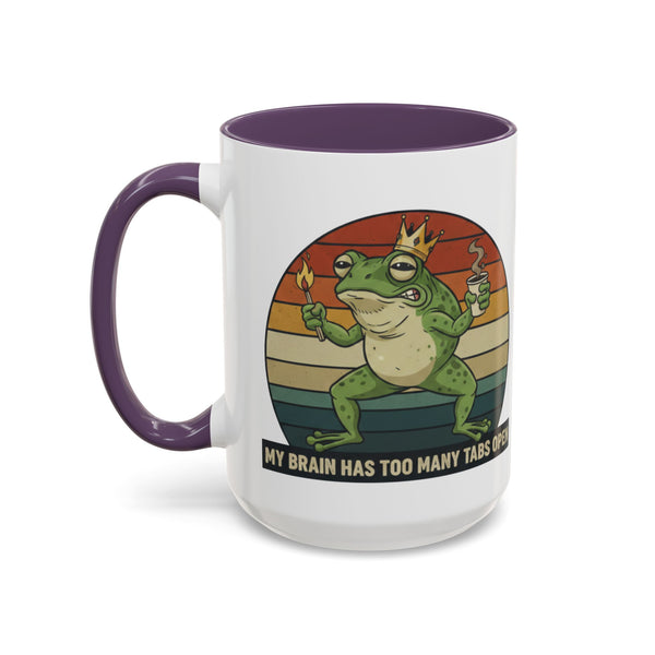"Too Many Tabs Open" Retro Frog Accent Mug - 11oz & 15oz Ceramic Coffee Cup