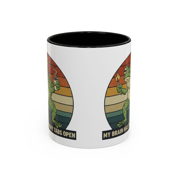 "Too Many Tabs Open" Retro Frog Accent Mug - 11oz & 15oz Ceramic Coffee Cup