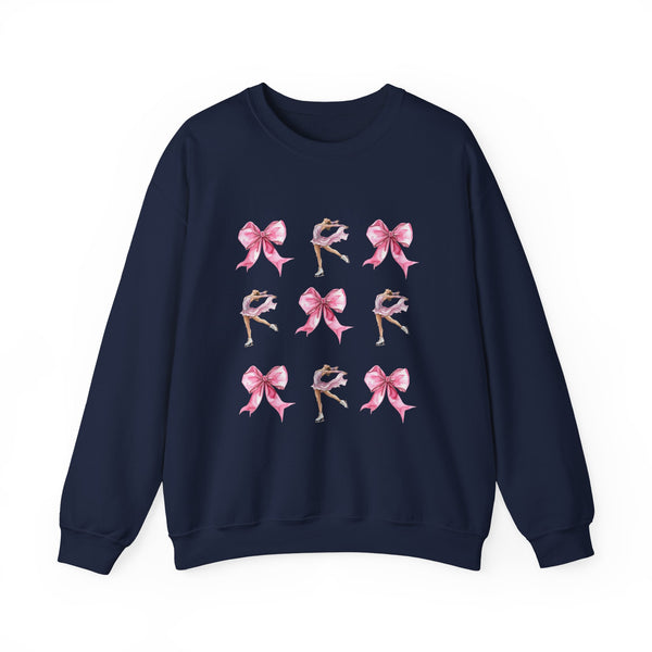 Coquette Bow & Figure Skating Crewneck Sweatshirt | Soft Fleece Balletcore Aesthetic Pullover