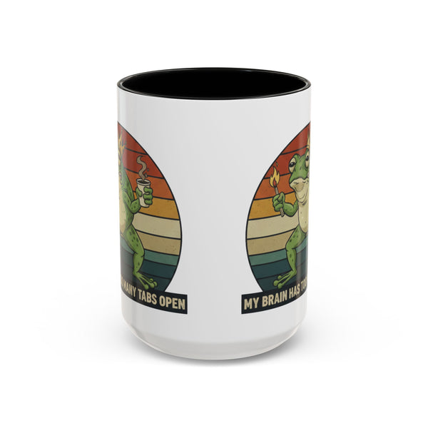 "Too Many Tabs Open" Retro Frog Accent Mug - 11oz & 15oz Ceramic Coffee Cup