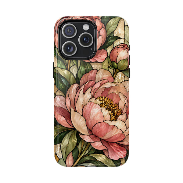 Glossy or Matte Stained Glass Peony MagSafe iPhone Case