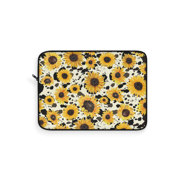 Sunflowers on Cow Print Laptop Sleeve