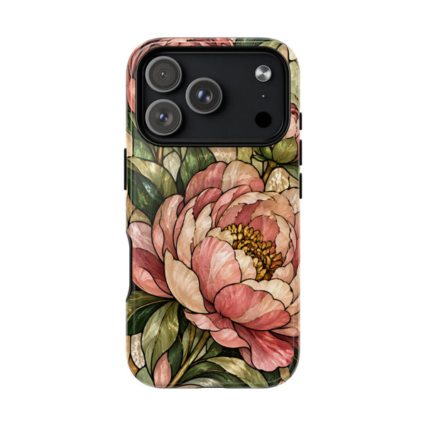 Glossy or Matte Stained Glass Peony MagSafe iPhone Case