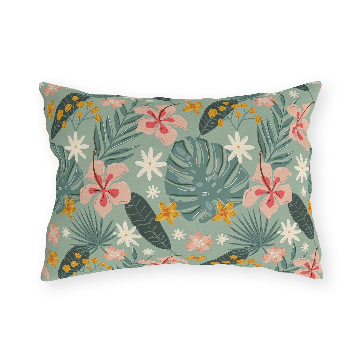 Palm Leaf & Hibiscus - Outdoor Throw Pillow