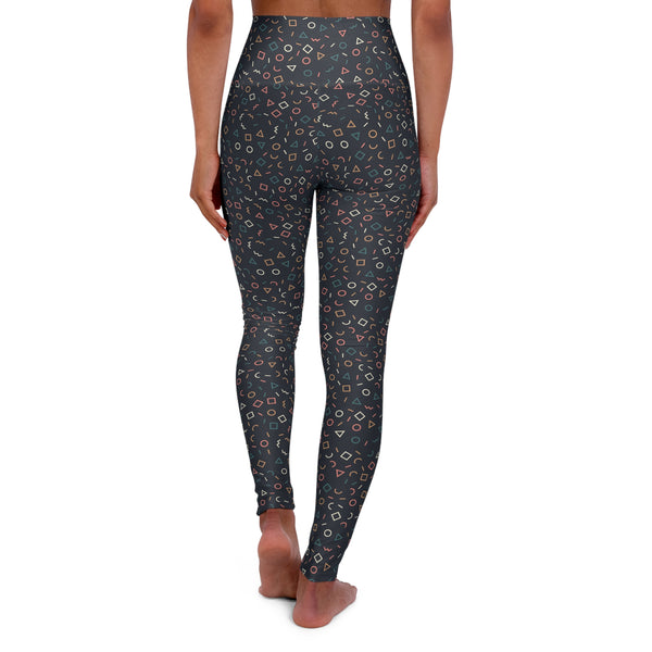 Retro Geometric Confetti High Waisted Leggings – Abstract Shapes Print