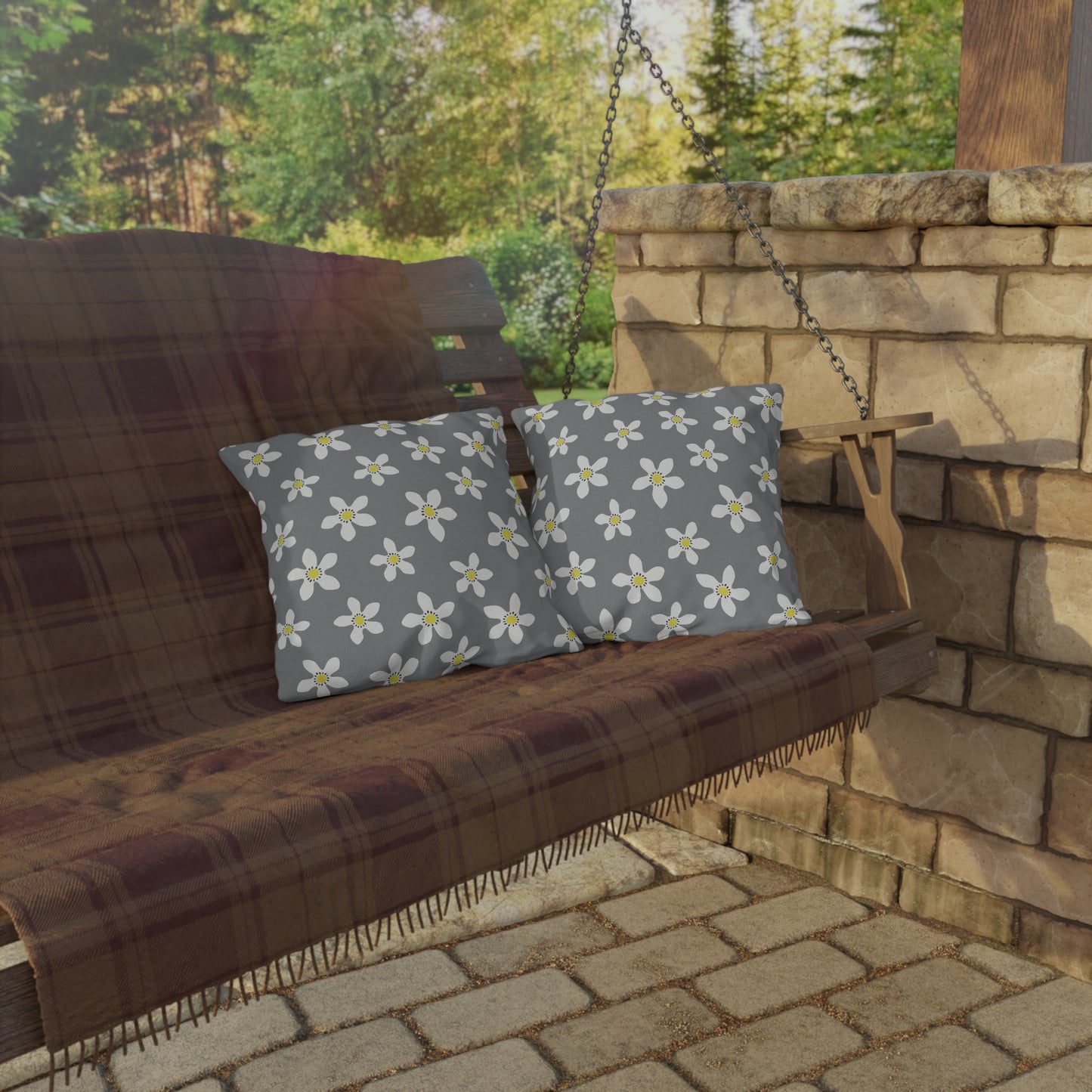 Daisy on Gray - Outdoor Throw Pillow