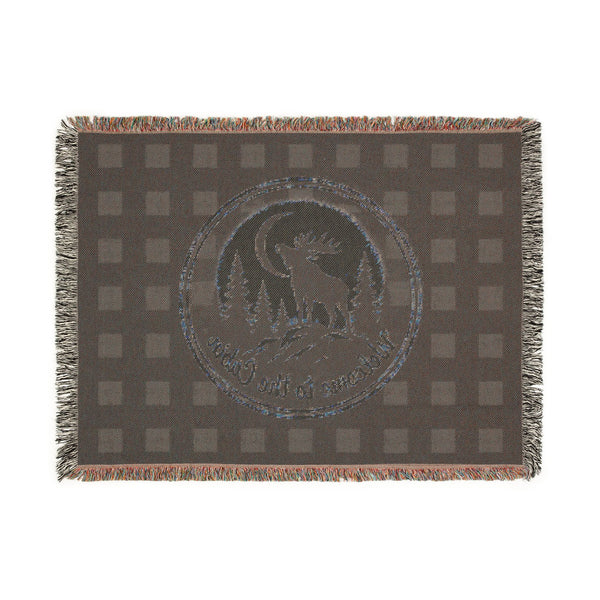 Welcome to the Cabin Woven Blanket | Moose & Pine Tree Buffalo Plaid Throw | Rustic Lodge Cabin Decor | Fall & Winter Gift