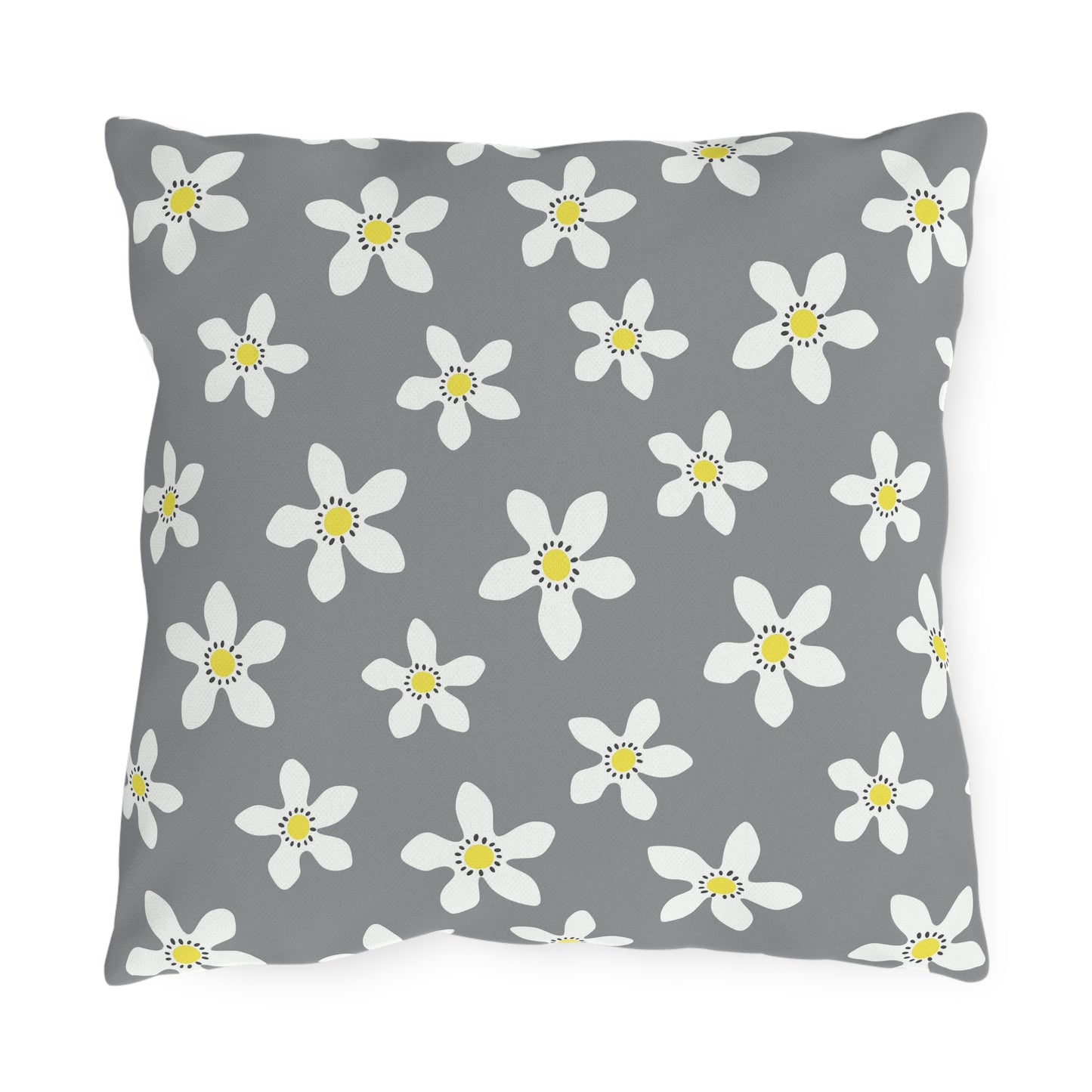 Daisy on Gray - Outdoor Throw Pillow