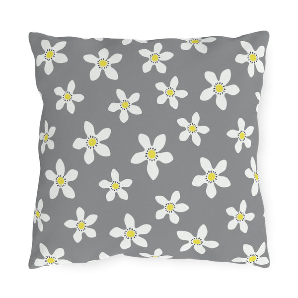 Daisy on Gray - Outdoor Throw Pillow