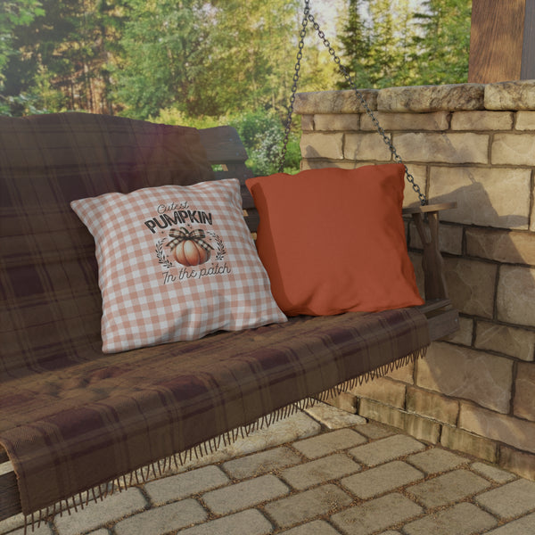 Cutest Pumpkin in the Patch Plaid Outdoor Pillow — Fall Gingham Decorative Pillow