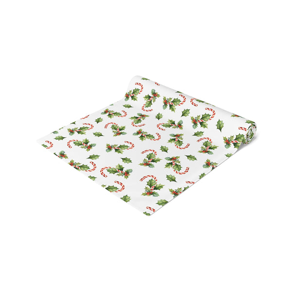 Christmas Table Runner Featuring Holly & Candy Canes