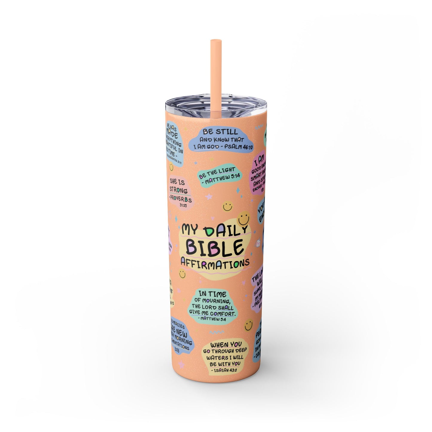 Bible Affirmation 20oz Skinny Tumbler with Color Matching Straw