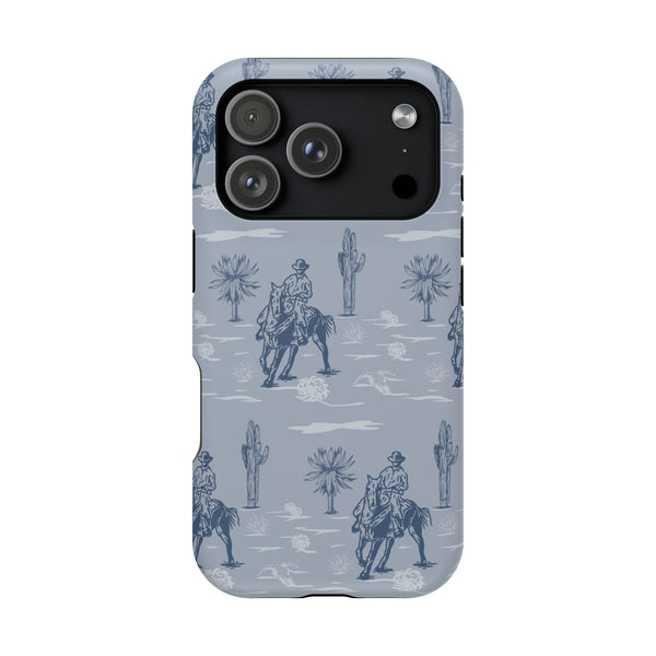 iPhone Case - Blue Cowboy and Cactus Western Themed MagSafe Tough Case
