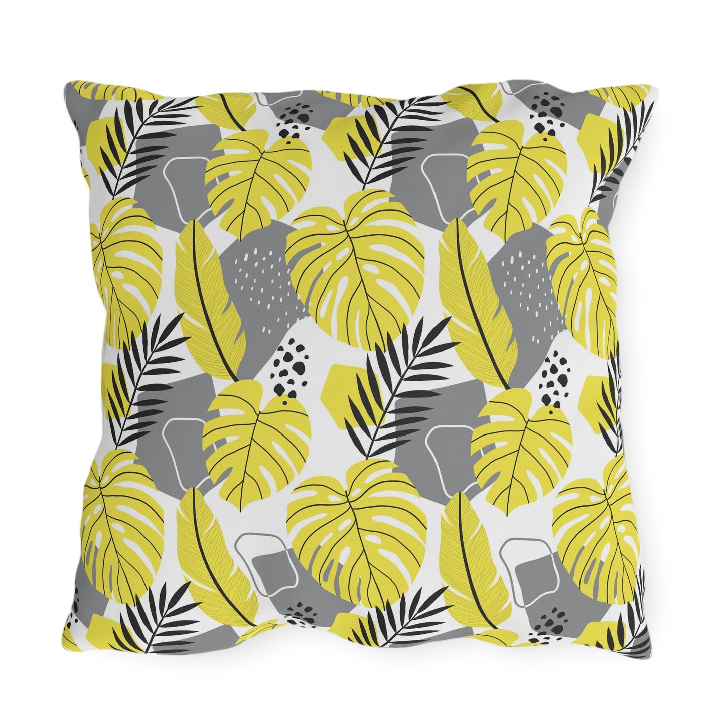 Outdoor Pillow - Yellow and Gray Tropical Leaf Throw Pillow