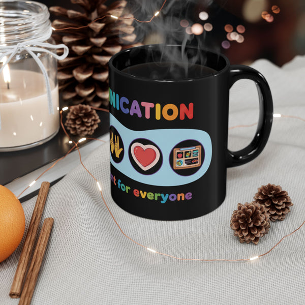 Neurodiversity Communication Mug - 11oz Black Ceramic - Inclusive AAC & ASL Art