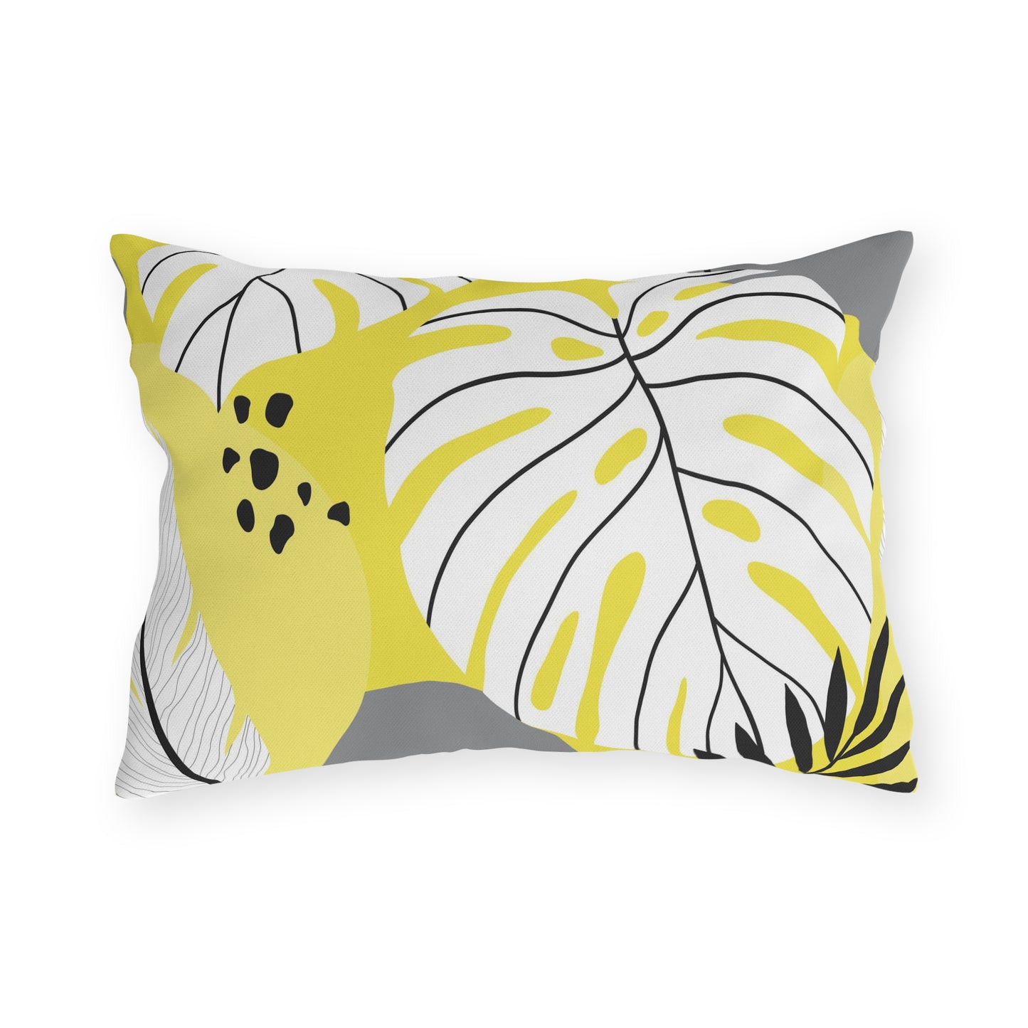 Yellow and White Palm Leaf Flora - Outdoor Throw Pillow