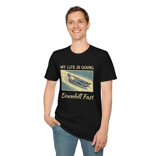 My Life Is Going Downhill Fast Retro T-Shirt | Vintage Style Funny Luge Graphic Tee