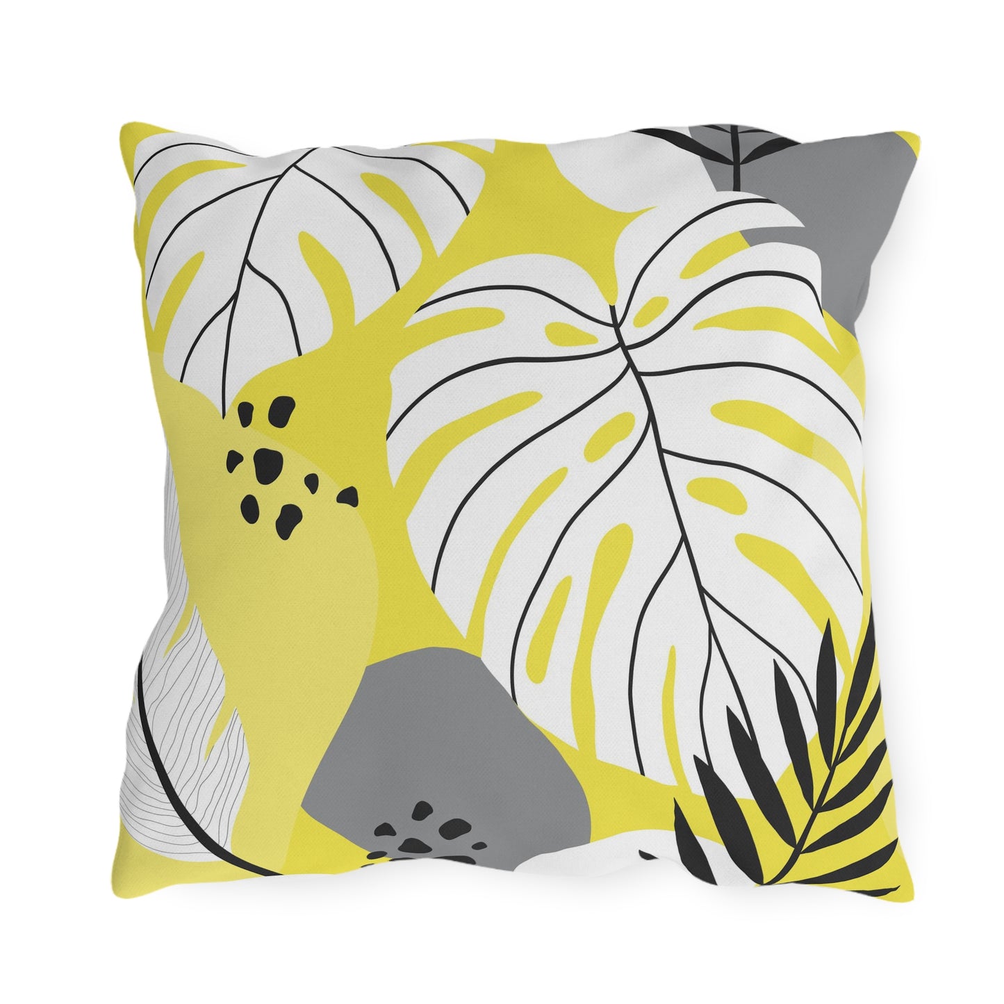 Yellow and White Palm Leaf Flora - Outdoor Throw Pillow