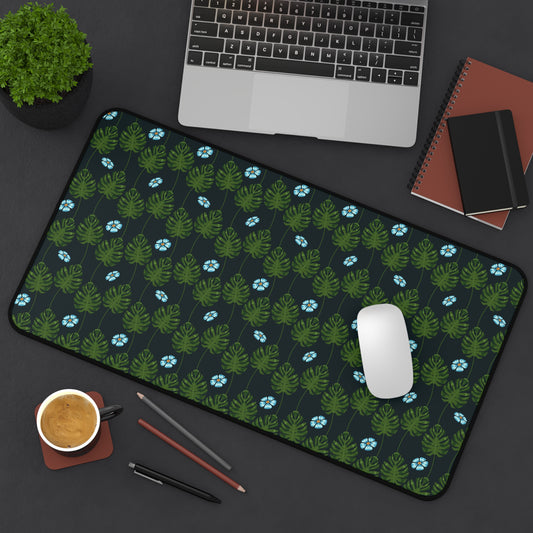 Blue and Green Floral Garden - Desk Mat
