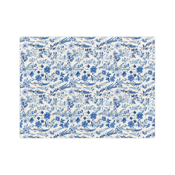 Blue Floral Toile Velveteen Blanket, Cozy Microfiber Throw for Home Decor, Gift for Her, Bedroom Decor, Perfect for Weddings and Holidays