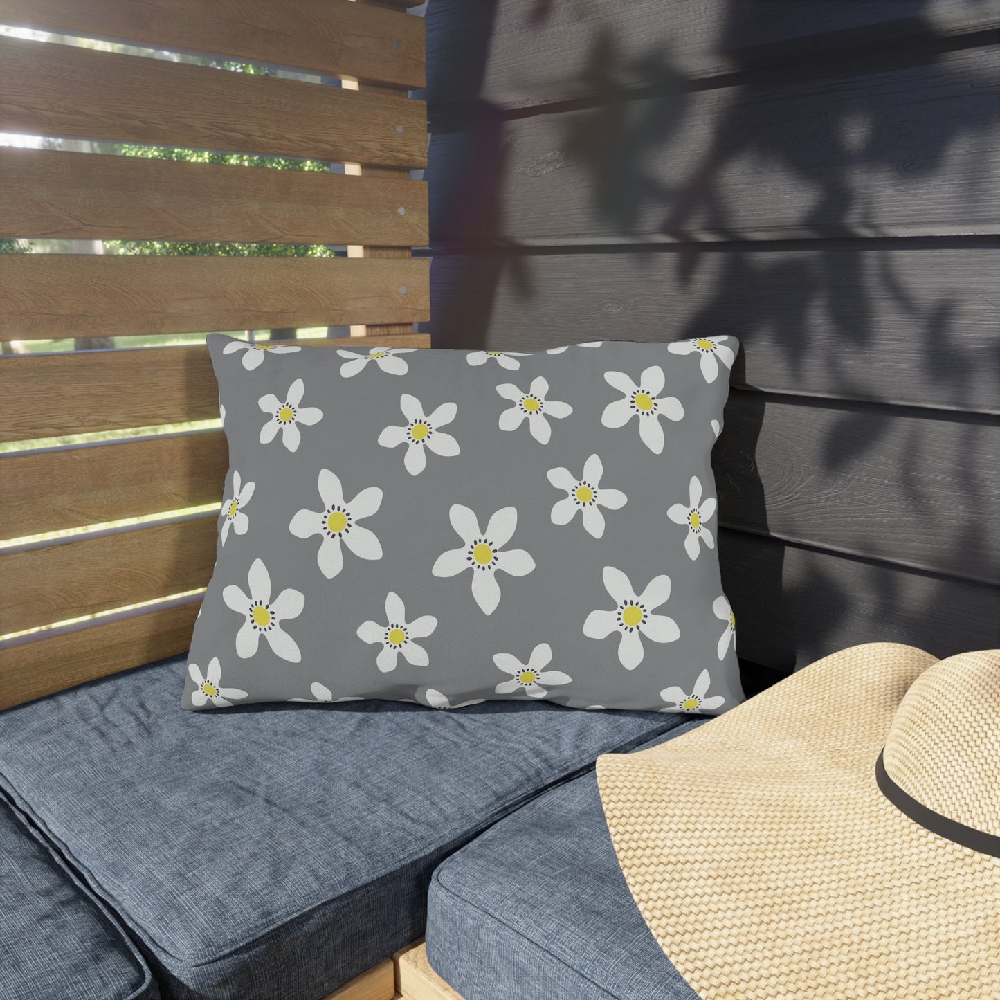 Daisy on Gray - Outdoor Throw Pillow