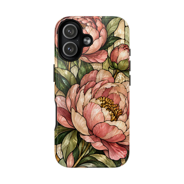 Glossy or Matte Stained Glass Peony MagSafe iPhone Case