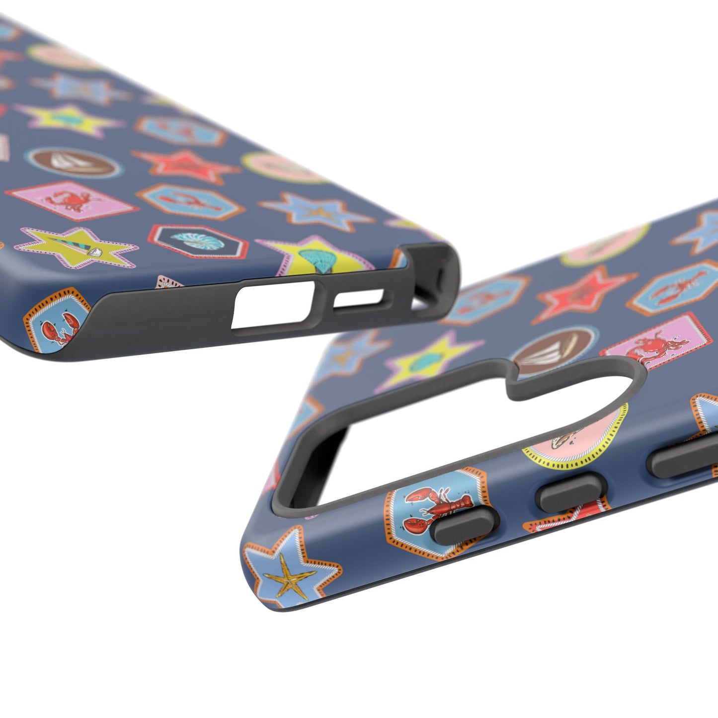 Lobsters Sailboats and Seashells on Navy Blue Phone Case