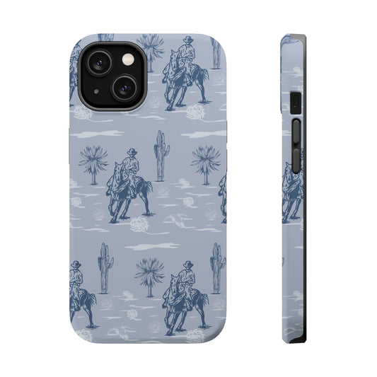 iPhone Case - Blue Cowboy and Cactus Western Themed MagSafe Tough Case