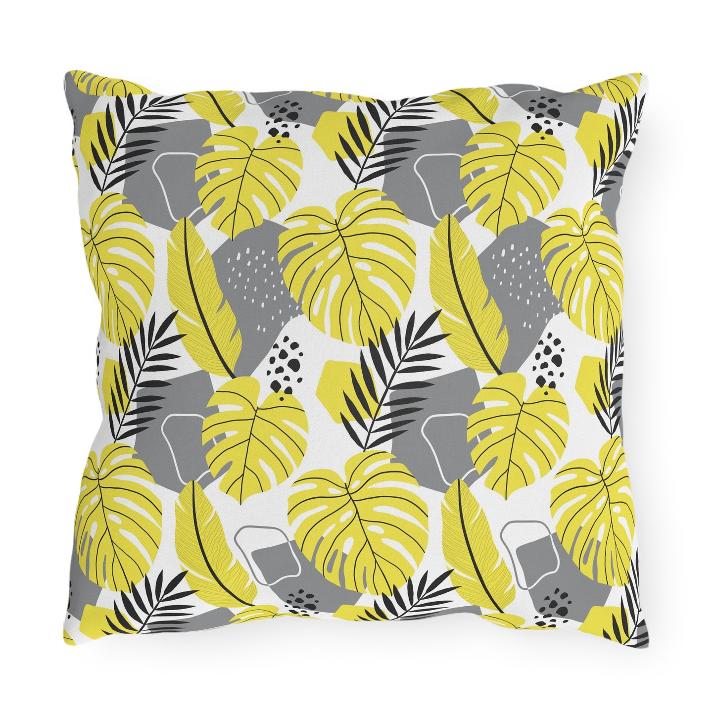 Outdoor Pillow - Yellow and Gray Tropical Leaf Throw Pillow