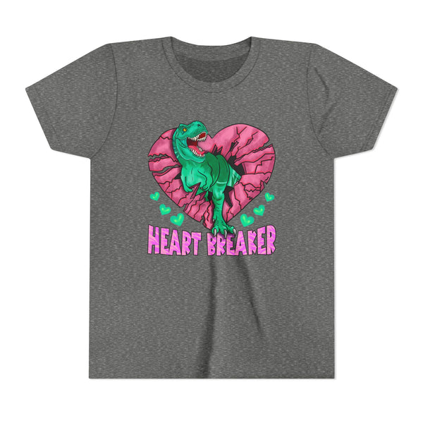 Kids TRex Heart Breaker Dinosaur Youth Valentines Day Short Sleeve TShirt
